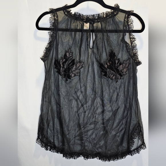 Chevette Eves Leaves Black Sheer Babydoll Nightie With Satin Maple Leaf Detail - Picture 2 of 10